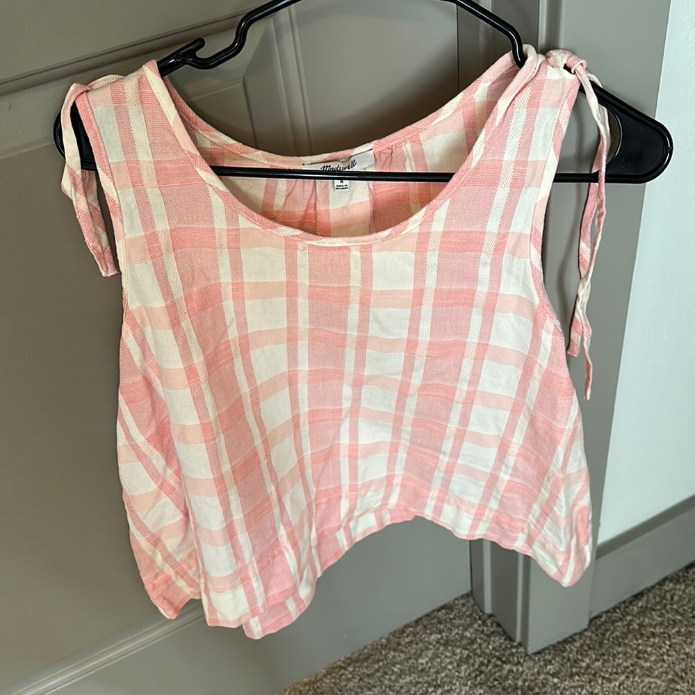 Plaid pink tank top madewell - ties at the top!